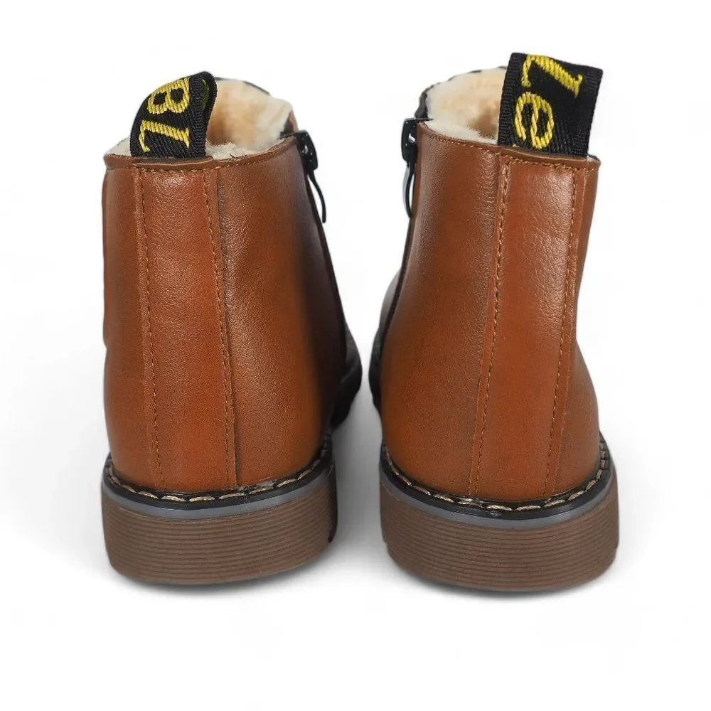 Unbranded‎ Faux Leather Faux Fur Ankle Boots Brown Youth 3/35
